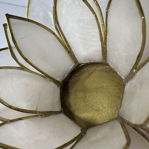 Capiz Shell Lotus Tealight Candle Holder Cork Bottom Brass Trim Delicate - Picture 8 of 14